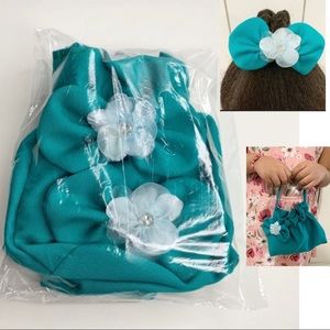 Girls set green Tote Bag with Bow Handmade